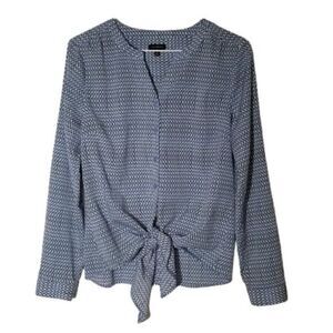 TALBOTS Geometric Print Tie Front Button Down Top